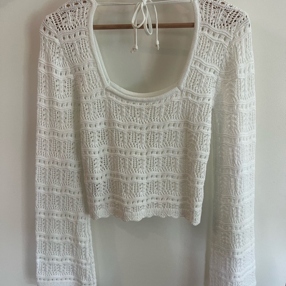 Long-Sleeve Square-Neck Crochet-Style Sweater - Picture 3 of 3